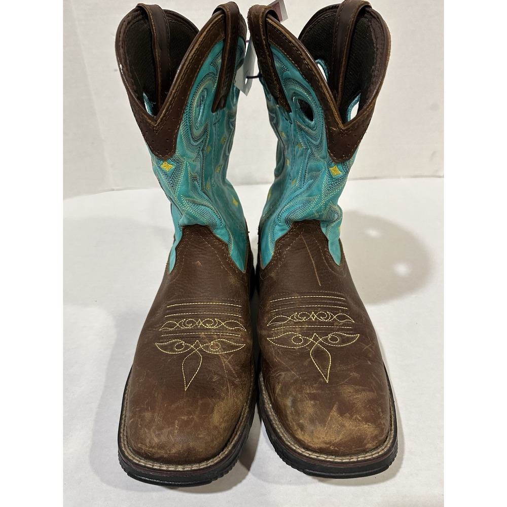 Durango Lady Rebel Work Cowboy Western Boots Brown Turquoise Size 9, 10inch